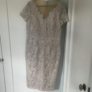 JS Collections Floral Lace Midi Dress in Cream and White